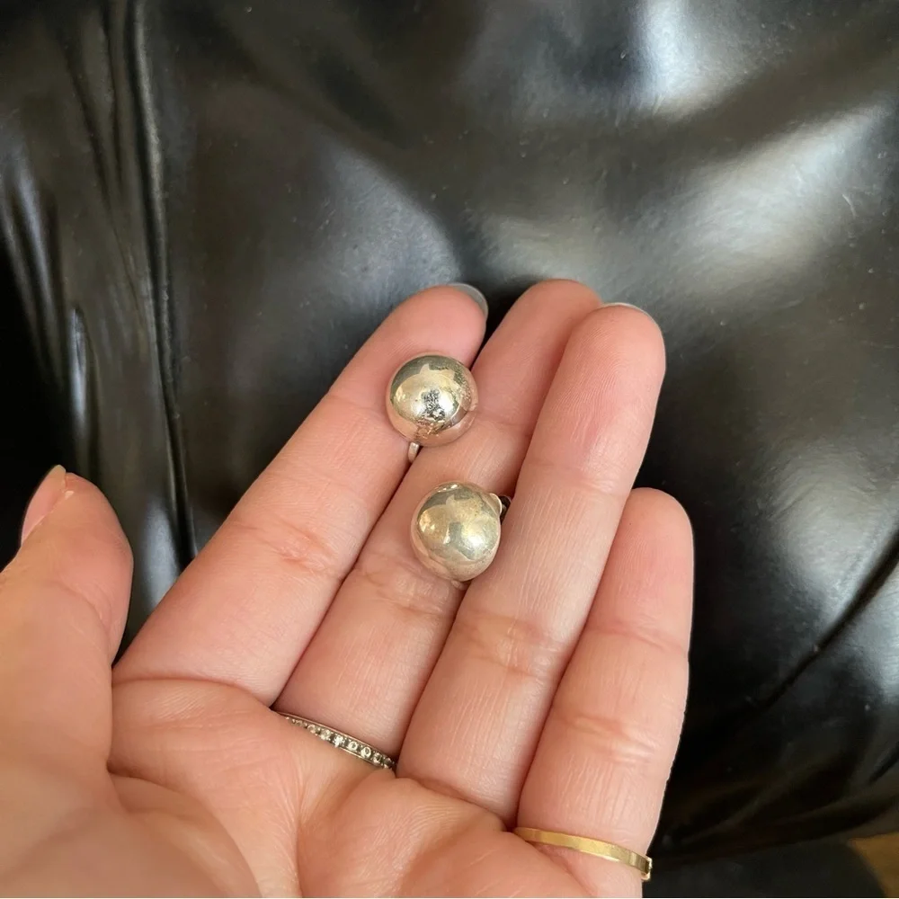 Sterling Silver Screw On Vintage 925 Ball Stud Earrings